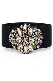 Belts Fashion Women Wide Elastic Waist Belt Colourful Rhinestone Crystal Flower Lady Girls Stretch Waistband Cummerbund For Dress8043229