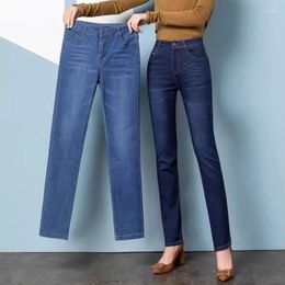 Women's Jeans Middle Aged Korean Fashion Straight Women Spring Autumn High Waist Button Pocket Slim Solid Color Trousers