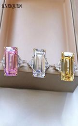 Cluster Rings Vintage 925 Sterling Silver Women039s 1014mm Emerald Cut Topaz Pink Quartz Lab Diamond Gemstone Wedding Bands Fi2086750