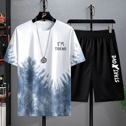 Mens Summer Shorts Set Gym Outfit T Shirt for Men Student Short Sleeve Tshirt 3D Printed Top Workout Quick Drying 240430