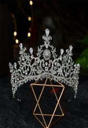 Baroque Luxury Crystal Flowers Bridal Tiaras CZ Crowns Pageant Diadem Veil Tiara Headband Wedding Hair Accessories 2202188784854