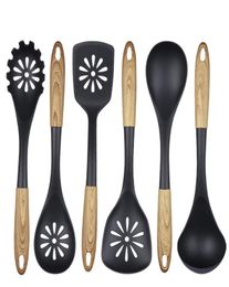 kitchenware 6 piece set Cooking Utensils Spoon drop shovel wood grain handle kitchen tool cook spoons spatula in stock3440207