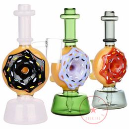 Delightful Colorful Donut Thick Glass Bong Hookah Shisha Smoking Waterpipe Bubbler Pipes Filter Herb Tobacco Oil Rigs Bowl Portable Stand Design Cigarette Holder