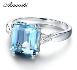 Ainuoshi 3 Carat Emerald Cut Luxury Sky Blue Natural Topaz Ring 925 Sterling Silver Engagement Ring Wedding Jewelry Gift J190707757439552
