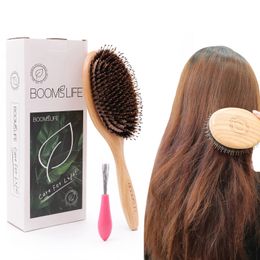 Pig bristle hair brush pepper oak wooden comb womens hair styling scalp massage hair salon beauty and hair accessories 240428