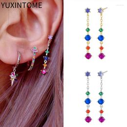 Stud Earrings 925 Sterling Silver Ear Needle Exquisite Long Chain Tassel For Women Colorful Crystal Earring Luxury Jewelry