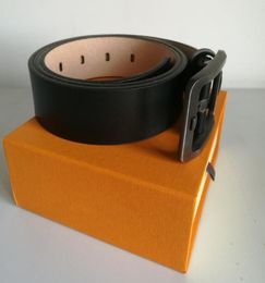 France Hip Belt men women Belts Black Genuine Leather black Gold Smooth Buckle with orange Box9398146