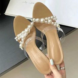 Dress Shoes Luxury Brand Design String Bead PVC Transparent Slippers Women Summer High Heels Sandalias Fashion Open Toe Party Slide Sandals H240430