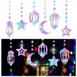 Party Decoration Paper Eid Mubarak Garland Castle Lantern Moon Star Hanging Decorative Banner Home Muslim Festival