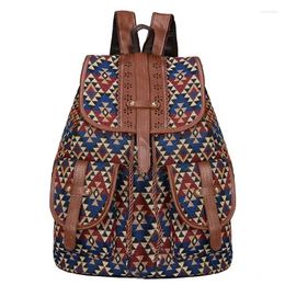 School Bags 2024 Style Backpack Retro Pattern Canvas Female Bag Fashion Travel Drawstring Multifunctional Student