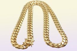 Stainless Steel Jewellery 18K Gold Plated High Polished Cuban Link Necklace Men 14mm Chain DragonBeard Clasp 24 26 28 30309U4798453