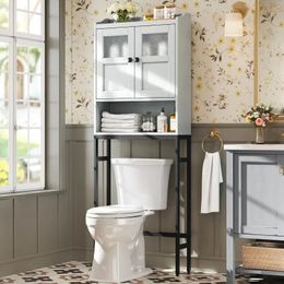 Over The Toilet Storage Cabinet Bathroom Organiser Double Doors Soft Hinges Above 240418