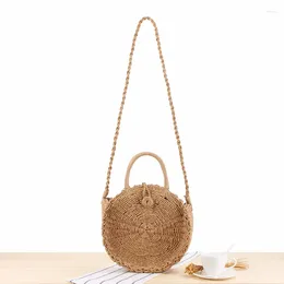 Shoulder Bags Vacation Beach Hand-Woven Round Hand One-Shoulder Dual-Use Leisure Straw Bag