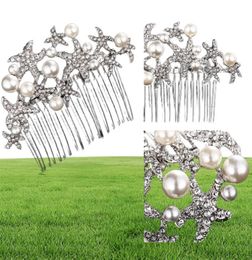 Wedding Bridal Hair Comb Starfish Bridesmaid Prom Crystal Jewelry Combs Silver Plated Hair Accessories JCH0321013013