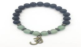 SN1311 Trendy Mens Green Aventurine Bracelet Natural Lava Stone Bracelet Balance Ohm Charm Bracelet Jewelry Whole9092572