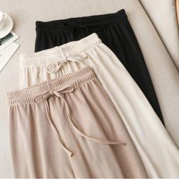 Women's Pants 2024 Summer For Women Trousers Loose Casual High Waist Wide Leg Pant Korean Fashion Ribbed Female Slacks