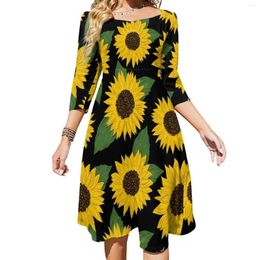 Casual Dresses Sunflower And Leaf Dress Female Floral Design Aesthetic Sexy Beach Custom Vestido Big Size 4XL 5XL