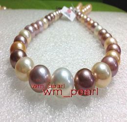 Fine Pearl Jewelry 18quot1214mm REAL south sea Multicolor perfect round pearl necklace 14K gold9059803