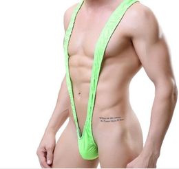 TiaoBug Bright Fluoro Sexy Men Mankini Thong Stretch Open Deep VNeck Borat Men Beach Swimwear Swimsuit Men Lingerie S10158939852