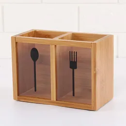 Storage Bottles Spoon Chopsticks Fork Box Eco-friendly Cutlery Drain Rack Large Capacity Bamboo Utensil Organizer