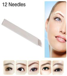Whole100pcslot Chuse S12 Fashion Permanent Eyebrow Makeup Tattoo Bevel Blades 12 Needles for Manual Tattoo Pen 1146557