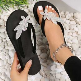 Slippers Women Summer Casual Crystal flower Open Toe Flip Flops Wedge for Woman Outdoor Flat Sandals Beach Slides Shoes H240430