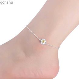 Anklets Daisy Silver Plated Ankle Armband Sunflower Jewelry Ankel Armband Yellow Chrysanthemum Fötter Decoration WX