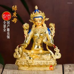 Decorative Figurines Tibet Nepal High Grade Good Buddha Statue HOME Altar Safety Protection Green Tara Guanyin Goddess Gold-plated Copper
