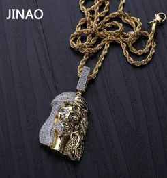 JINAO Gold Color Iced Out Chain Cubic Zircon Religious Ghost Jesus Head Pendant Necklaces Men Gifts Hip Hop Bling Jewelry X05092846112536