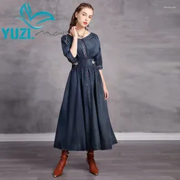 Party Dresses Dress For Women 2024 Yuzi.may Boho Denim O-Neck Half Sleeve Vintage Embroidery Vestidos A82267 Vestido