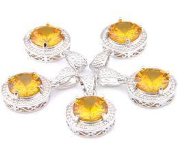 Mix 5 Pieces Pendants Luckyshine Shine Round Shape Golden Citrine Gemstone 925 Silver Pendant Necklaces2669077