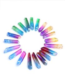 HJT 20PCS whole New Colourful natural quartz crystal points reiki healing crystal Wands Cure chakra stone sell6490563