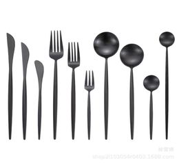 Matte Black Silverware Flatware 304 Stainless Steel Cutlery Knife Fork Spoon Tableware Dinnerware5422594
