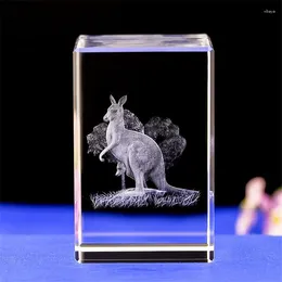 Decorative Figurines Crystal Home Decor Ornaments 3D Laser Engrave Kangaroo Model Travel Gift Fengshui Crafts Decoration Accessories