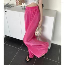 Women's Pants Ice Silk Straight Tube High Waist Pleated Style Wide Leg Loose And Slim Relaxed