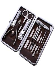 Whole 12pcsset Stainless steel Nail Care Tools Pedicure Scissor Tweezer Knife Ear pick Utility Nail Clipper Manicure Kit8363183