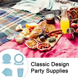 Disposable Plastic Tableware Disposable Party Board Napkin Set with 24 pieces of Blue Chequered Pattern Disposable Party Board Napkin Set with Heavy BBQ WX