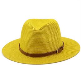 Wide Brim Hats Bucket Hats 21 Colour solid Colour Str hat with brown belt wide Brim sun protection unisex beach hat womens summer outdoor jazz Panama C J240429