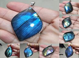 Gem Pendant Natural Stone Leaf Shape Bead Purple Blue Labradorite Necklace Pendant for Women Men Jewellery Gift 1Pcs 2208138260265