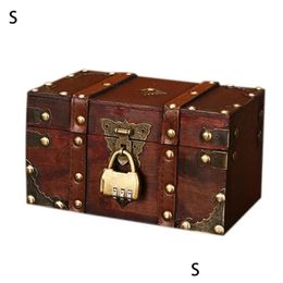 Storage Boxes Bins Retro Treasure Chest With Lock Vintage Wooden Box Antique Style Jewellery 230413 Drop Delivery Home Garden Housekeepi Dhcfu