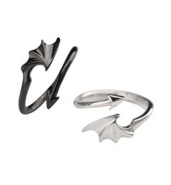 Ins Black and White Angel Devil Wing Couple Wedding Ring Men and Women Simple Design Open Ring Romantic Valentine039s Day Gift 3228100
