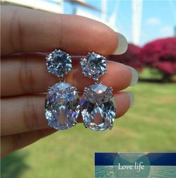 Stud Luxury Female Crystal Zircon Earrings Vintage Silver Colour Wedding Jewellery Big Stone For Women19860264