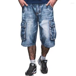 Men's Shorts Jeans For Men Summer Multi-Pocket Blue Denim Streetwear Loose Large Size Straight