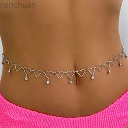 Waist Chain Belts IngeSight.Z Korean Creative Metal Heart Chain Waist and Belly Chain Fashion Rhinestone Pendant Womens Summer Sexy Body Jewelry d240430