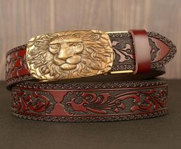 Brand New Men039s Chinese Ethnic Luxury Belt Personality Lion Head Automatic Buckle High Quality Leather Design 2 Colors Width 9657771