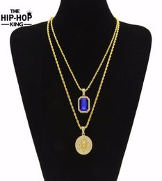 Micro Ruby Red Jesus Face Pendant Chain Necklace Set for Men High Quality Zinc Alloy Iced Out Hip Hop Jewellery New Arrival29191447524