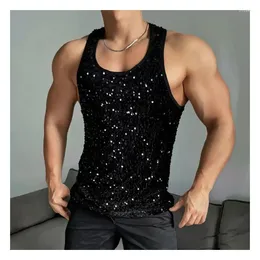 Men's Tank Tops Fashion Personality Shiny Vest Summer Sequin Sleeveless Clothing T-shirt Male Tee