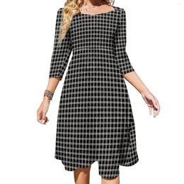 Casual Dresses Black Plaid Print Dress Spring Sexy White Lines Kawaii Women Aesthetic Big Size Birthday Present