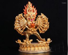 Decorative Figurines Wholesale Buddhist Supplies # Protection 19cm Buddhism Buddha Tantric Dharma Yamantaka Gilding Brass Statue