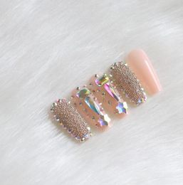 24pcs luxury jewelry ballet coffin handmade crystal diamond fake nails light pink2876325